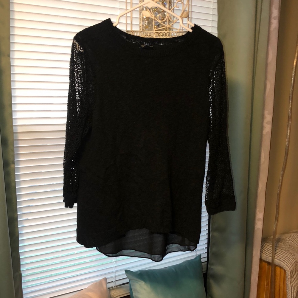 Lucky black lace sweater with sheer opening in back